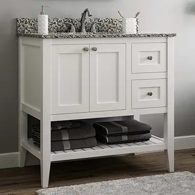 White Open Bottom Right Drawers Vanity