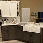 Forevermark: Ice White Shaker Wall Cabinets with Greystone Shaker Base Cabinets