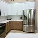 CNC: White Wall Cabinets with Harvest Base Cabinets