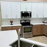 CNC: White Wall Cabinets with Harvest Base Cabinets