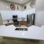 CNC: White Wall Cabinets with Harvest Base Cabinets